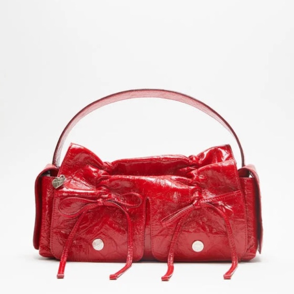 Acne Studios Red Multipocket Leather Handbag Bow Bag